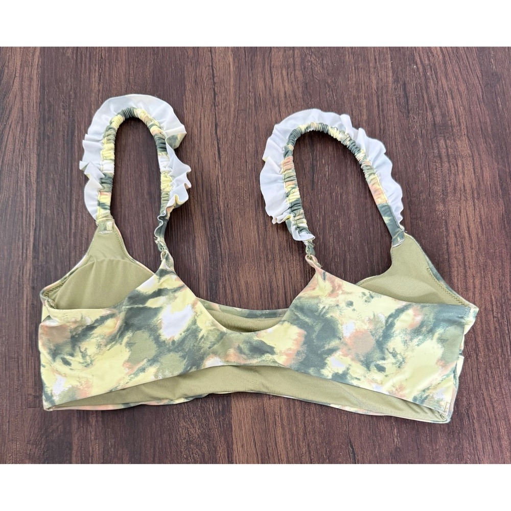 Aerie Women's Olive Fun Printed Ruffle Scoop Bandeau Bikini Top Size Large NWT - Picture 4 of 8